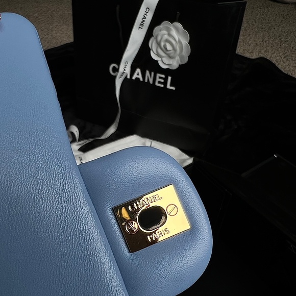 CHANEL Lambskin Quilted Mini Rectangular Flap Light Blue - Picture 5 of 9